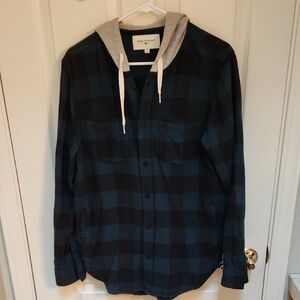 Plaid Hooded Button Up Shirt